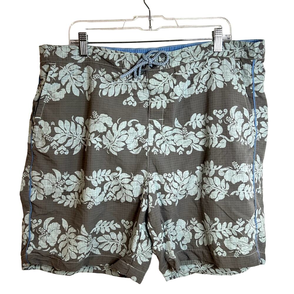 Tommy Bahama Swim Trunks Mens Size XL Blue Gray Floral Resort Hawaii Hibiscus